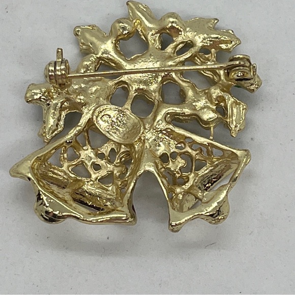 Christopher Radko Brooch Pin Christmas Enamel Bells Holly Gold Tone Holiday - Picture 3 of 4
